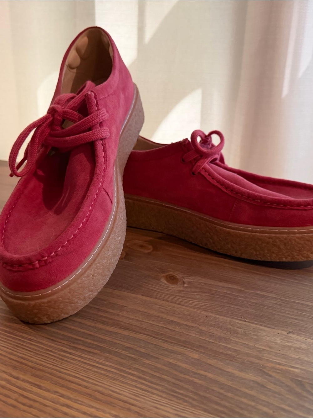 Hush Puppies Women's Pink Suede Platform Loafers
